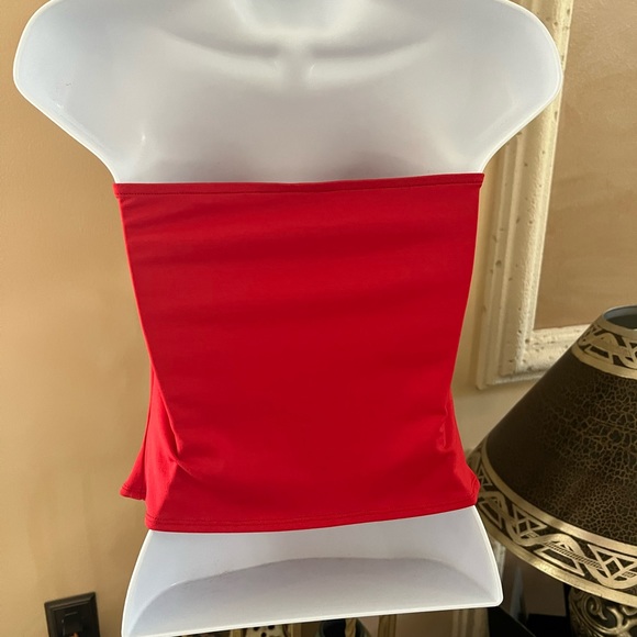 CACHE Red stretch strapless Crop Top L - Picture 5 of 11